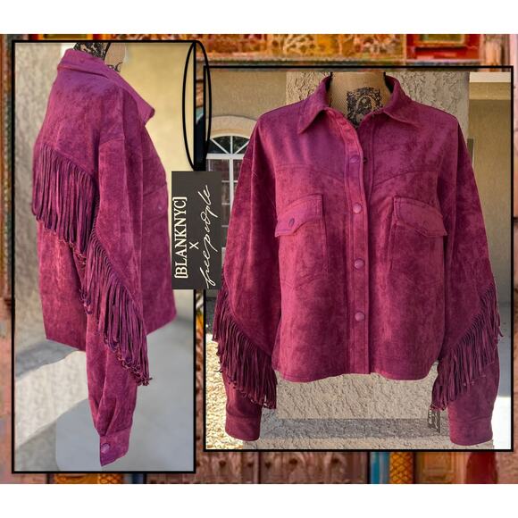 Free People Blank NYC Twist & Shout Vegan Suede Jacket Size L NWT - Picture 4 of 5